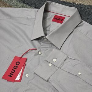Hugo Boss Red Label Men's 18 Gray Valerio Solid Modern Fit Dress Shirt